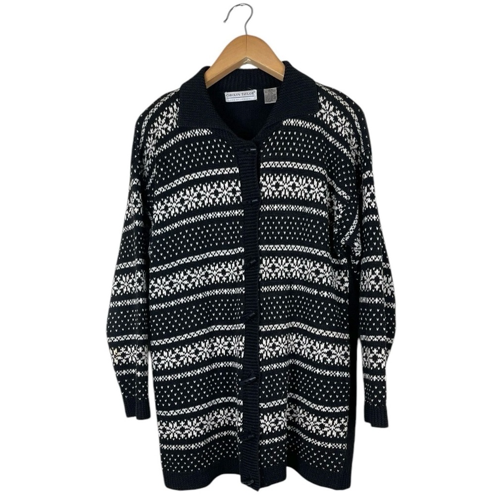 Vintage Carolyn Taylor Women’s Medium Black Cardigan Heart Floral Cottagecore